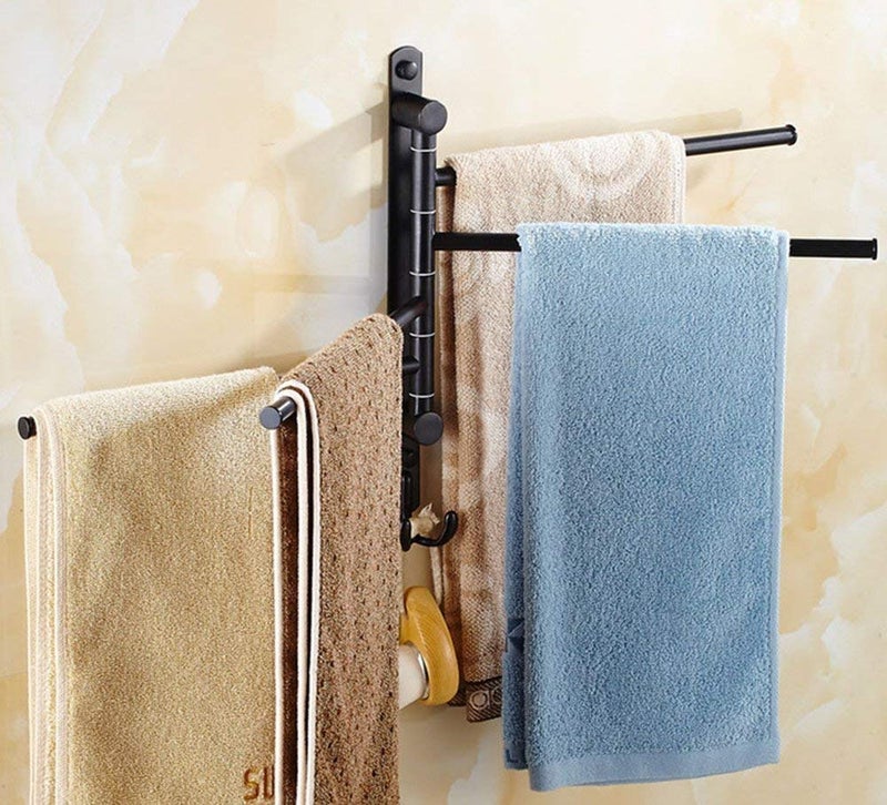 ELLO&ALLO Oil Rubbed Bronze Towel Bars for Bathroom Wall Mounted Swivel Towel Rack Holder with Hooks 4-Arm - Image 4